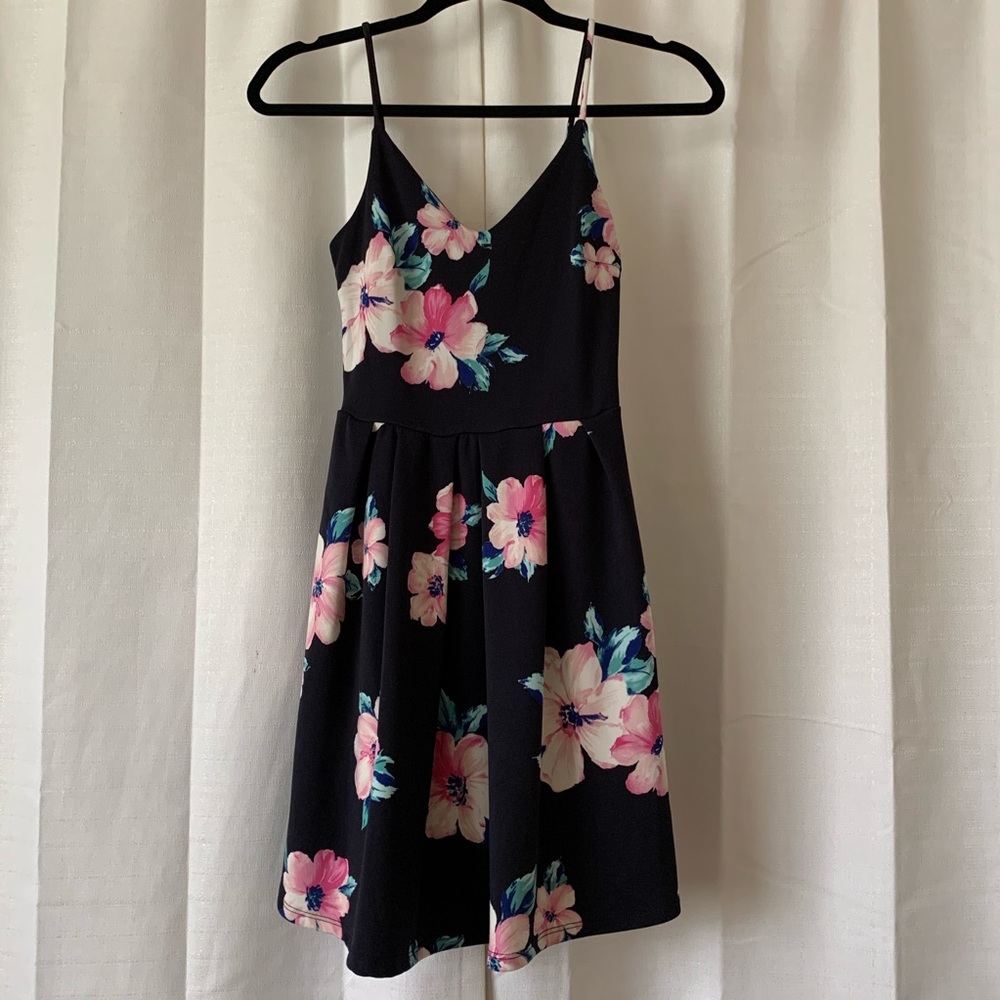 SOLD Pink/Black Floral Skater Dress
